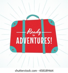 Vintage Ready for Adventures lettering suitcase vector illustration