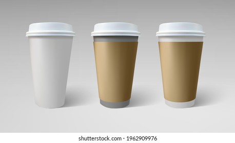 Vintage realistic black and white coffee cup set mock up on white backdrop. Realistic 3d vector mockup for coffee shop. Espresso cup paper package isolated.