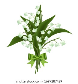 Vintage realistic hand drawn vector lily of the valley bouquet, white flowers wedding elements, decorative elegant plants, invitation illustration