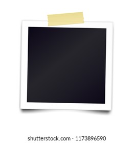 Vintage realistic photo frame sticked with adhesive tape. Template photo design. Vector illustration