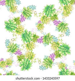 Vintage realistic seamless pattern with green realistic succulent pattern seamless on colorful background for cover design. Colorful seamless mexican style pattern.