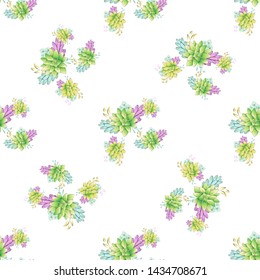 Vintage realistic seamless pattern with green realistic succulent pattern seamless on colorful background for cover design. Colorful seamless mexican style pattern.