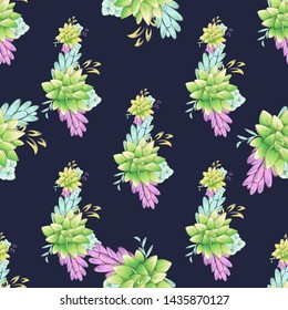 Vintage realistic seamless pattern with green realistic succulent pattern seamless on colorful background for cover design. Colorful seamless mexican style pattern.
