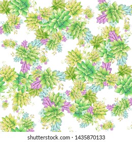 Vintage realistic seamless pattern with green realistic succulent pattern seamless on colorful background for cover design. Colorful seamless mexican style pattern.