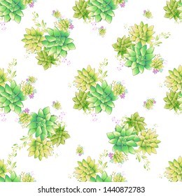 Vintage realistic seamless pattern with green realistic succulent pattern seamless on colorful background for cover design. Colorful seamless mexican style pattern.