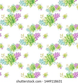 Vintage realistic seamless pattern with green realistic succulent pattern seamless on colorful background for cover design. Colorful seamless mexican style pattern.