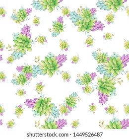 Vintage realistic seamless pattern with green realistic succulent pattern seamless on colorful background for cover design. Colorful seamless mexican style pattern.