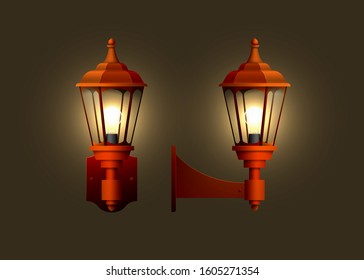 Vintage realistic wall electric lamp. Vector illustration.