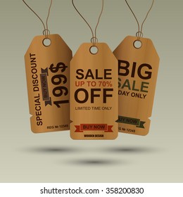 Vintage realistic wooden sale tags. Can be used for e-commerce, e-shopping, flyers, posters, web design and printed materials.