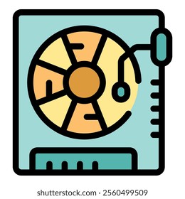 Vintage record player playing a colorful vinyl record, bringing nostalgic audio experience to life
