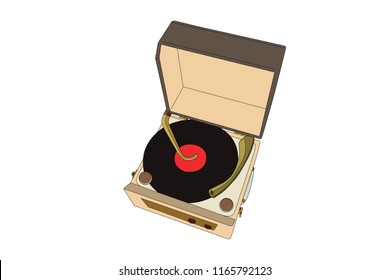 Vintage record player turntable vector illustration.