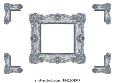 Vintage rectangle frame with corner - Hand drawn