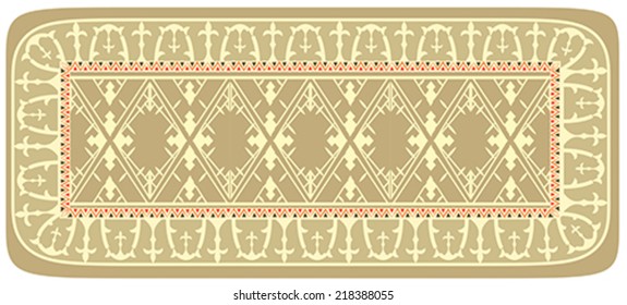 Vintage rectangle ornament with  traditional elements of ancient Altai pattern. illustration, vector