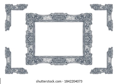 Vintage rectangle ornamental frame with corne - Hand drawn