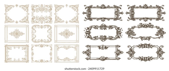 Vintage rectangle ornaments and ornate border. A set of isolated vector illustration templates