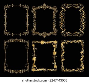 Vintage rectangular calligraphic frames retro elegant ornamental borders and filigree floral ornaments for framed certificate template