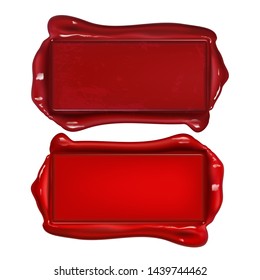 Vintage Rectangular Red Wax Seal Copy Space Vector. Stylish Blank Wax Stamp Postal Element For Warranty Safe Secret And Confidential Of Mail Letter. Mockup Realistic 3d Illustration