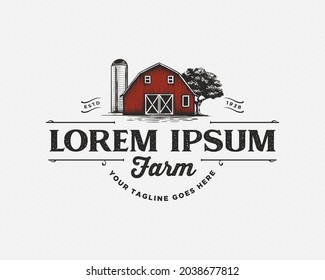 Vintage red barn farm logo design