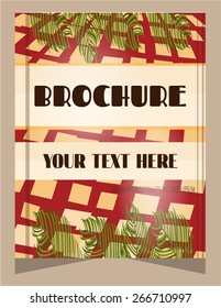Vintage, red, beige brochure with palm leaves
