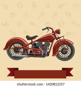 A Vintage red Bike with rock-n-roll background