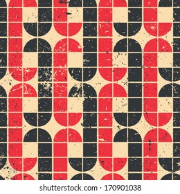 Vintage red and black geometric seamless pattern, vector abstract background. 