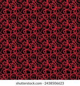 Patrón sin costuras rojo y negro vintage con remolinos. Ilustración vectorial para impresión, tela, cubierta, embalaje, decoración interior, decoración de blogs y otros sus proyectos.
