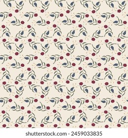 Vintage Red and Blue Floral of India Inspired seamless pattern print background