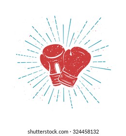 Vintage Red Boxing Gloves with Blue rays. Template for t-shirt, postcard, cover or your art works