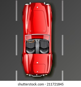 vintage red cabriolet car. Top view