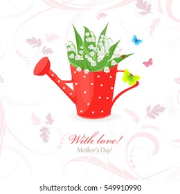 vintage red can watering with lily of the valley for your design 
