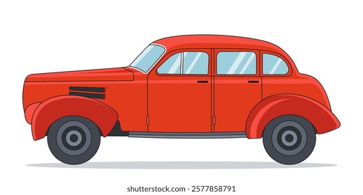 Vintage red car from 40s and 50s. American retro automobile. Vector flat illustration