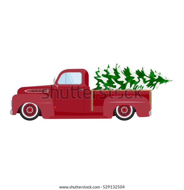 Vintage Rotes Auto Mit Weihnachtsbaum Weihnachtsbild Stock Vektorgrafik Lizenzfrei