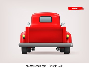 Vintage red car isolated. Realistic vector illustration. View of the car from the back