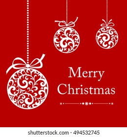Vintage red card with Christmas balls. vector