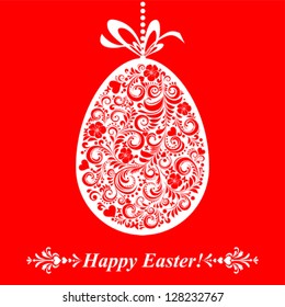 Vintage red card with Easter egg. vector illustration
