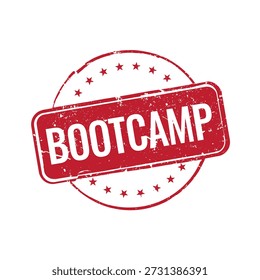 Vintage red circular bootcamp stamp featuring star elements for premium educational certification and excellence training program