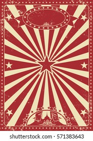 Vintage red circus poster with sunbeams for your entertainment