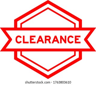 Vintage red color hexagon label banner with word clearance on white background