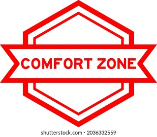 Vintage red color hexagon label banner with word comfort zone on white background