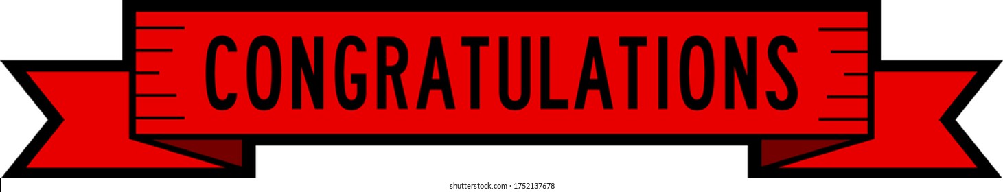 Vintage red color label banner with word congratulations on white background