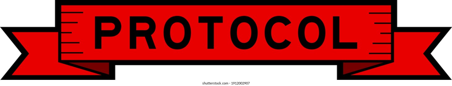Vintage red color label banner with word protocol on white background