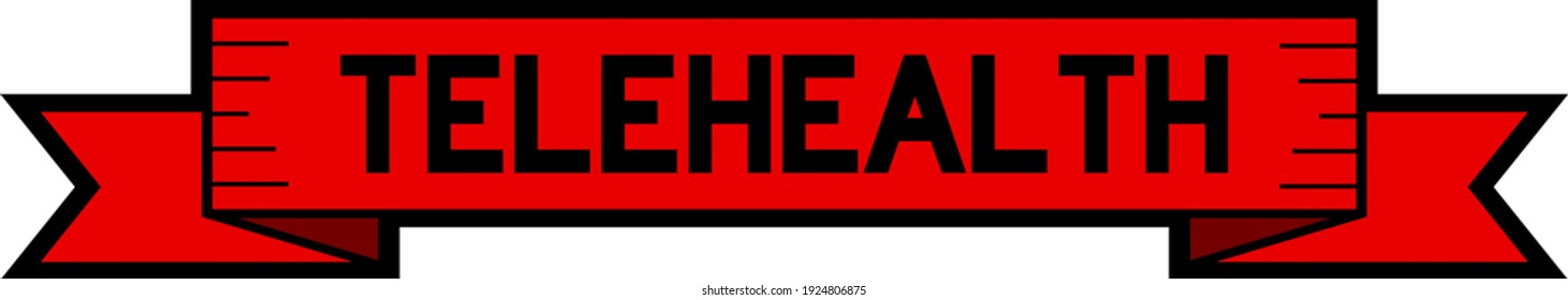 Vintage red color label banner with word telehealth on white background