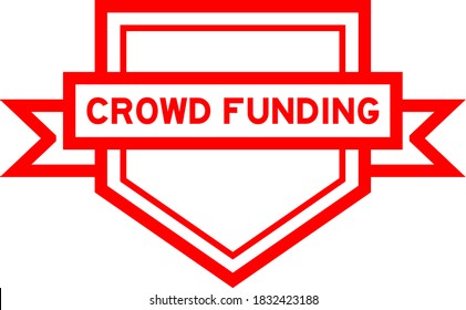 Vintage red color pentagon label banner with word crowd funding on white background