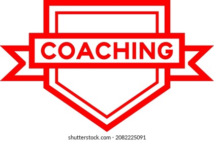 Vintage red color pentagon label banner with word coaching on white background