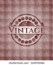 Vintage red emblem with geometric pattern background. Seamless.