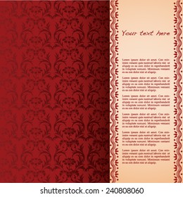 Vintage red floral pattern wallpaper with henna vertical banner and space for text