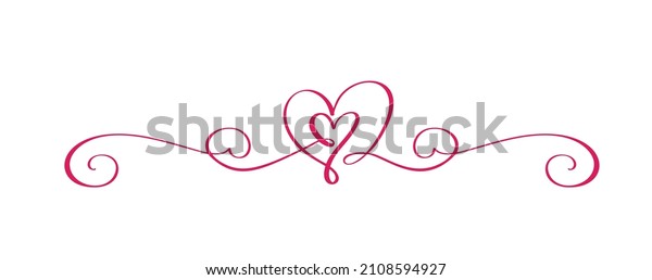 Vintage Red Flourish Vector divider Valentine\
Day Hand Drawn Black Calligraphic two Hearts. Calligraphy Holiday\
illustration. Design valentine element. Icon love decor for web,\
wedding.