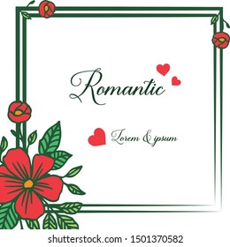 Vintage red flower frame border, for style of card romantic. Vector