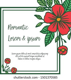Vintage red flower frame border, for style of card romantic. Vector