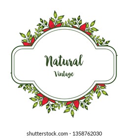 Vintage red flower natural art frame for invitation greeting card. Vector illustration.